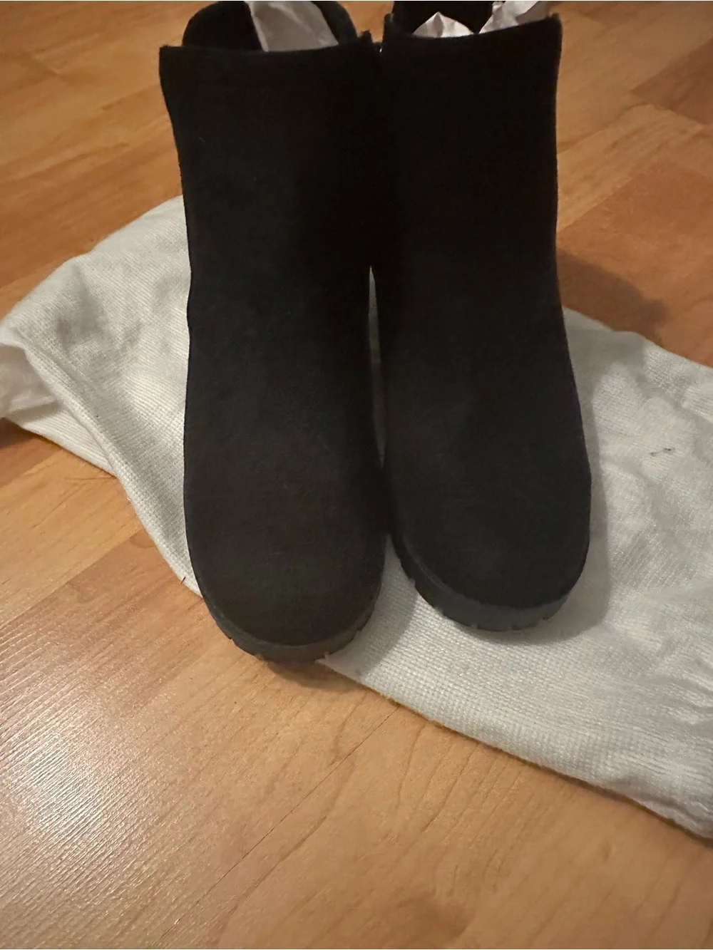 Soda Black Suede-Look Chunky Heel Ankle Booties